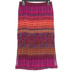 Totonko Vintage Skirt Bold Colorful Boho Eclectic Festival Paisley Midi Size 14